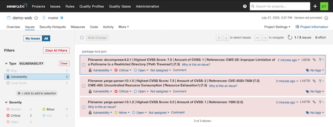 SonarQube vulnerability detail