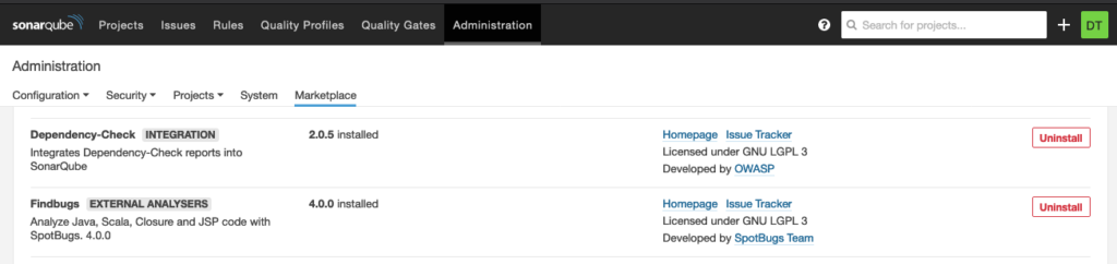 SonarQube configuration of the Dependency Check plugin