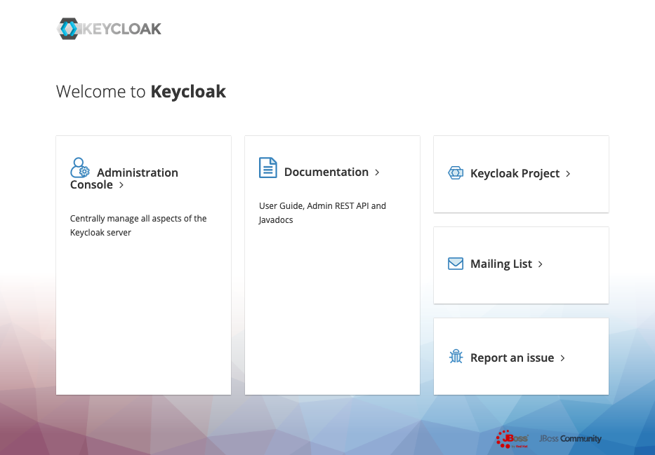 Keycloak starting web page