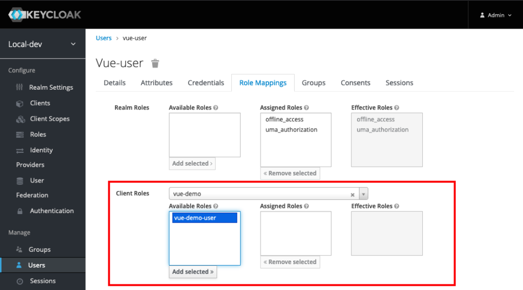 Assign a client role to a user