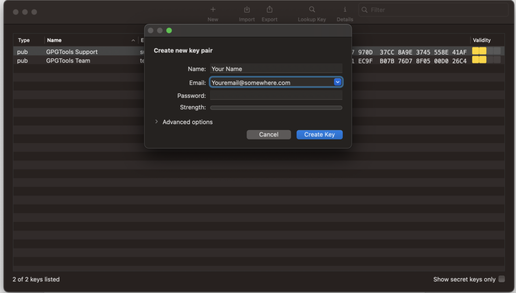 Creating a GPG key using the Mac client