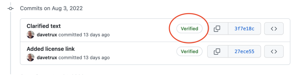 Verified commits on GitHub